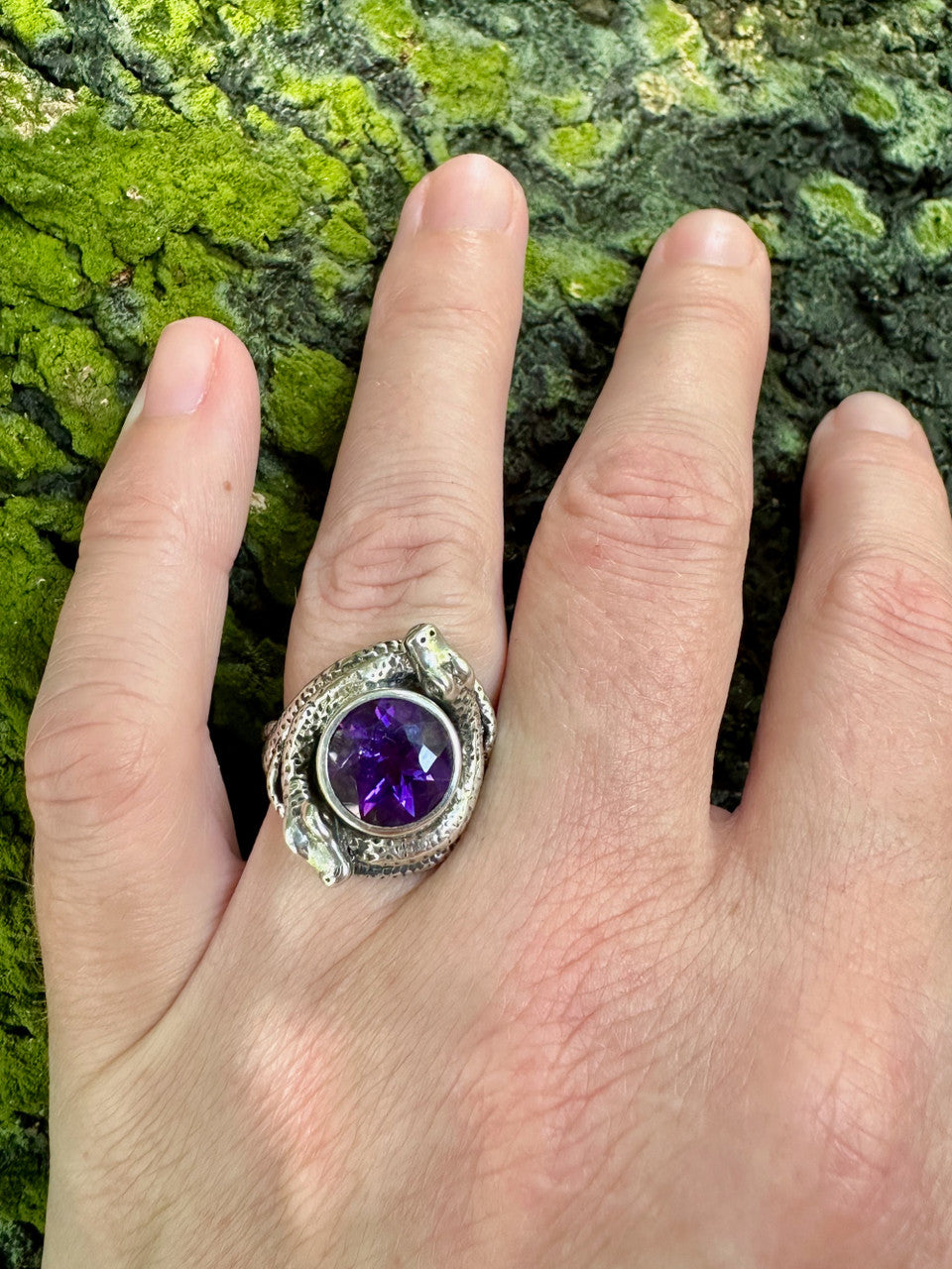 Oracle Snake Ring with Gemstone - Sterling Silver