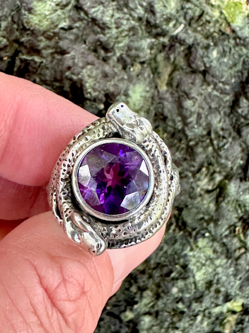 Oracle Snake Ring with Faceted Amethyst