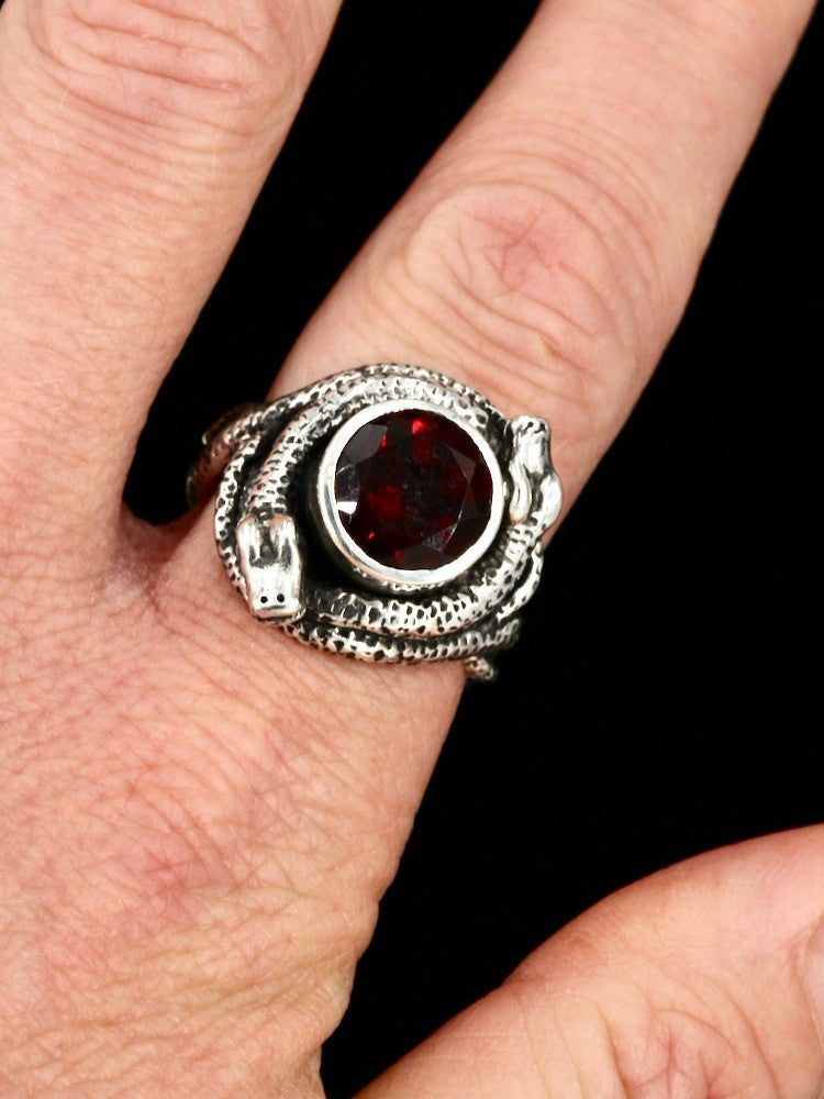 Oracle Snake Ring with Garnet
