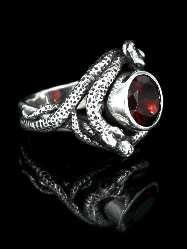 Oracle Snake Ring with Garnet