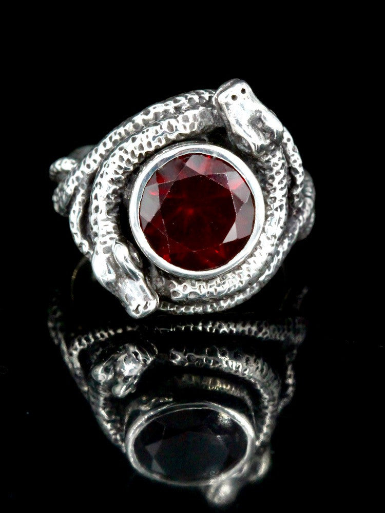 Oracle Snake Ring with Garnet
