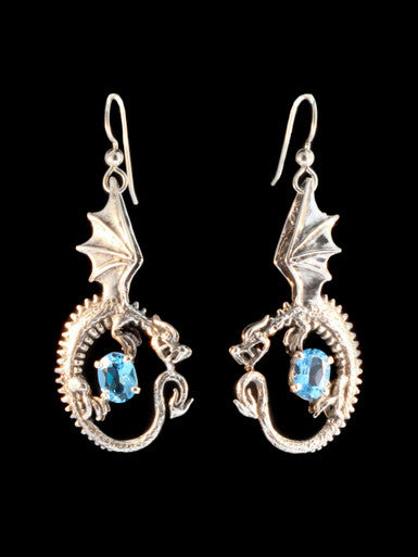 Oracle Dragon Earrings with Gemstones - Silver