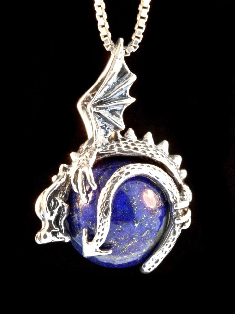 Dragon Orb Pendant with Lapis in Silver