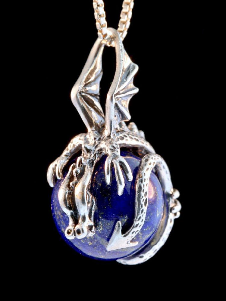Dragon Orb Pendant with Lapis in Silver