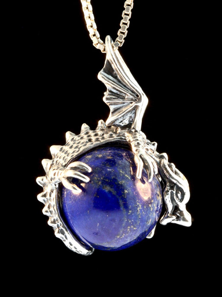 Dragon Orb Pendant with Lapis in Silver