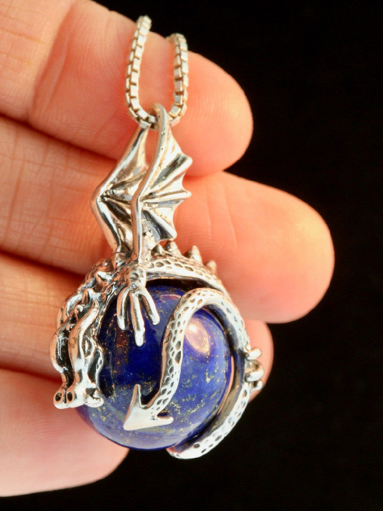 Dragon Orb Pendant with Lapis in Silver