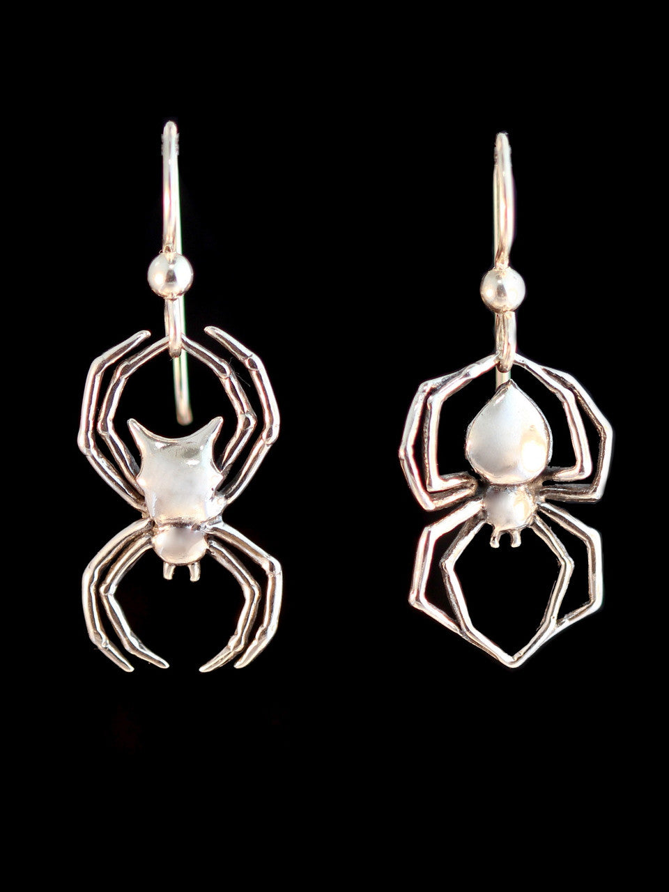 Black Widow and Orb Spider Earrings - Silver