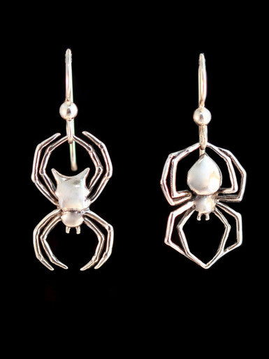 Black Widow and Orb Spider Earrings - Silver