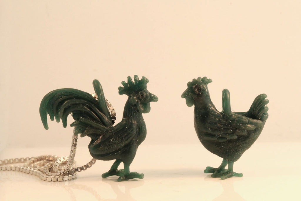 Rooster and Chicken Charms - riginal wax carvings