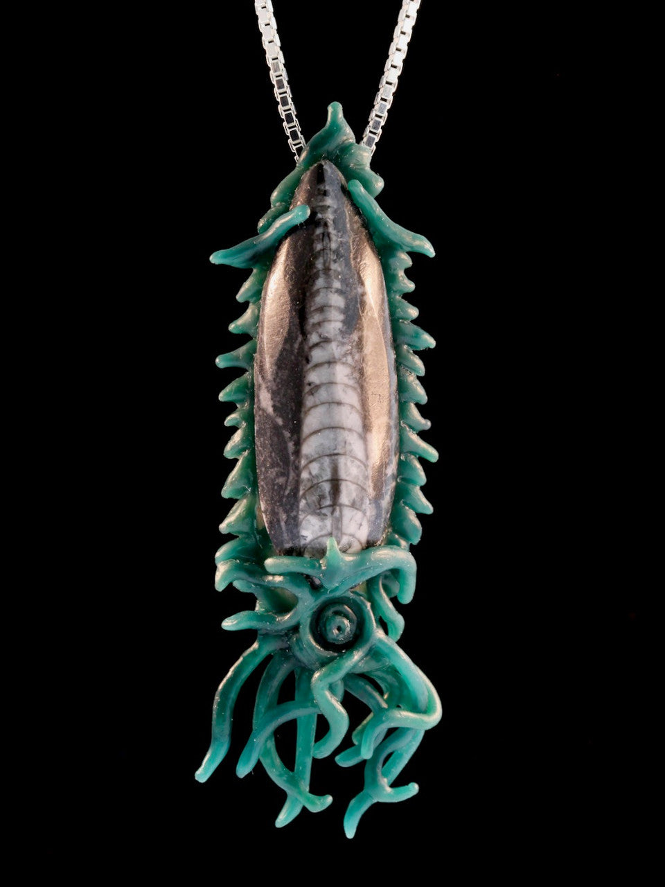 Fossilized Orthoceras Creature Pendant - Wax original