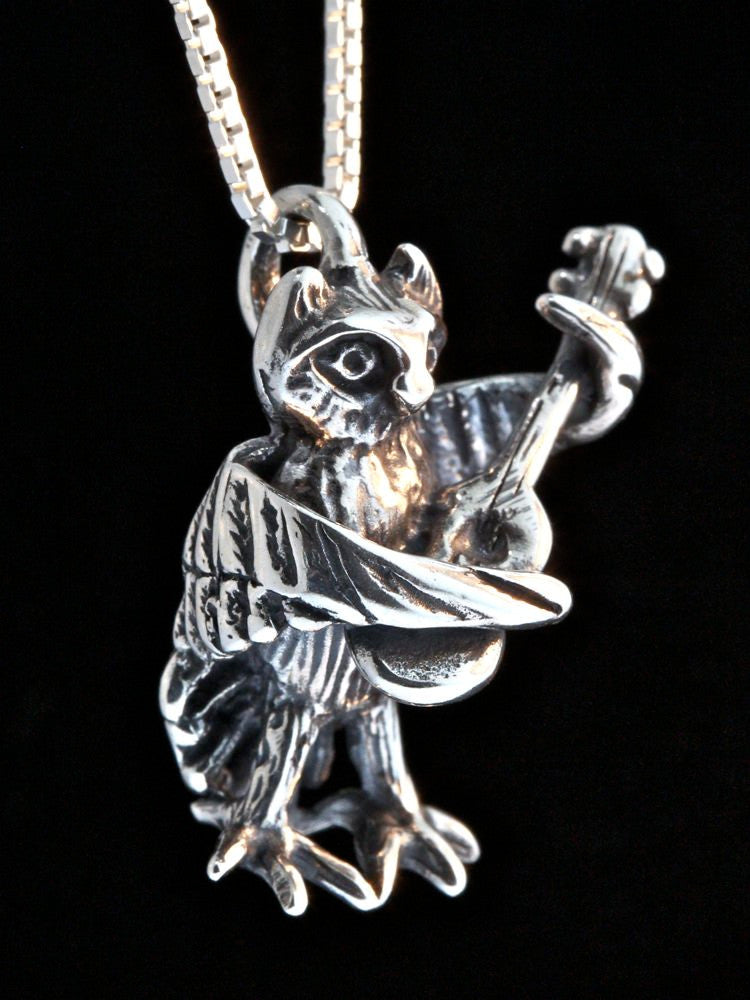 Owl with Guitar Charm - Silver