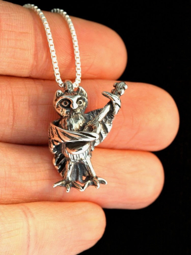 Owl with Guitar - Silver