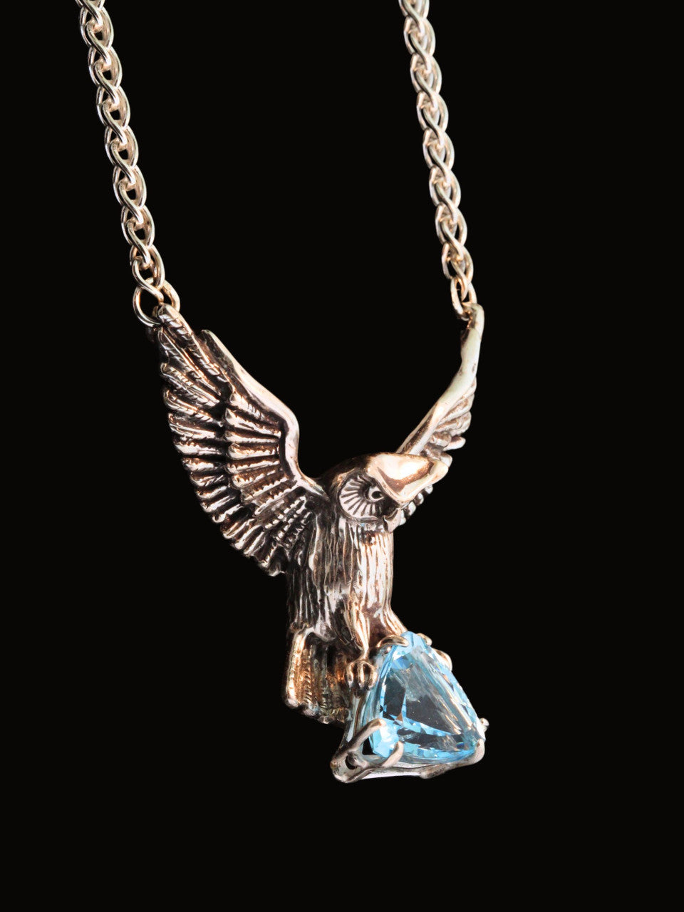 Owl Neckpiece with 14mm Blue Topaz Trillion - Silver