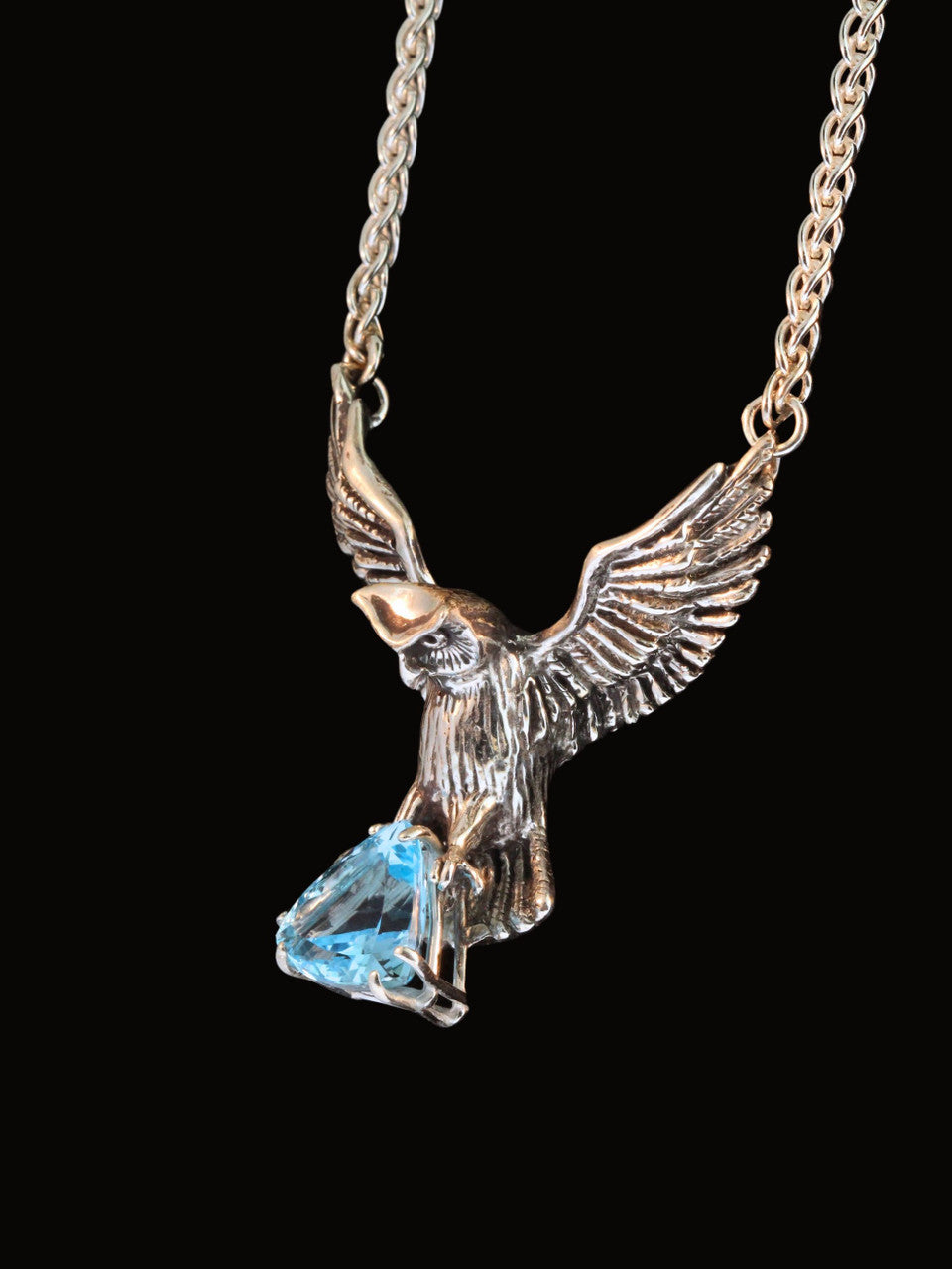 Owl Neckpiece with 14mm Blue Topaz Trillion - Silver
