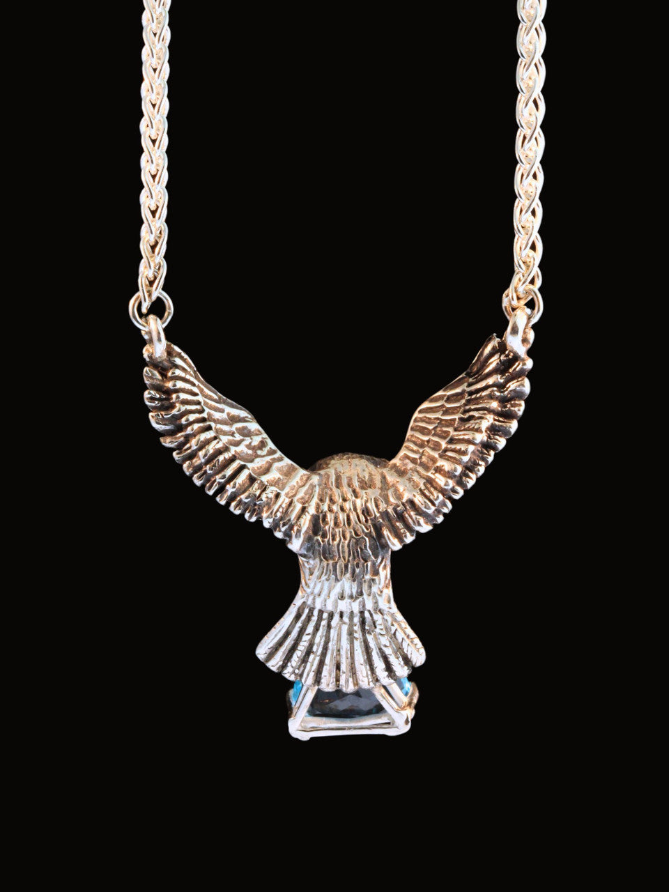 Owl Neckpiece with 14mm Blue Topaz Trillion - Silver