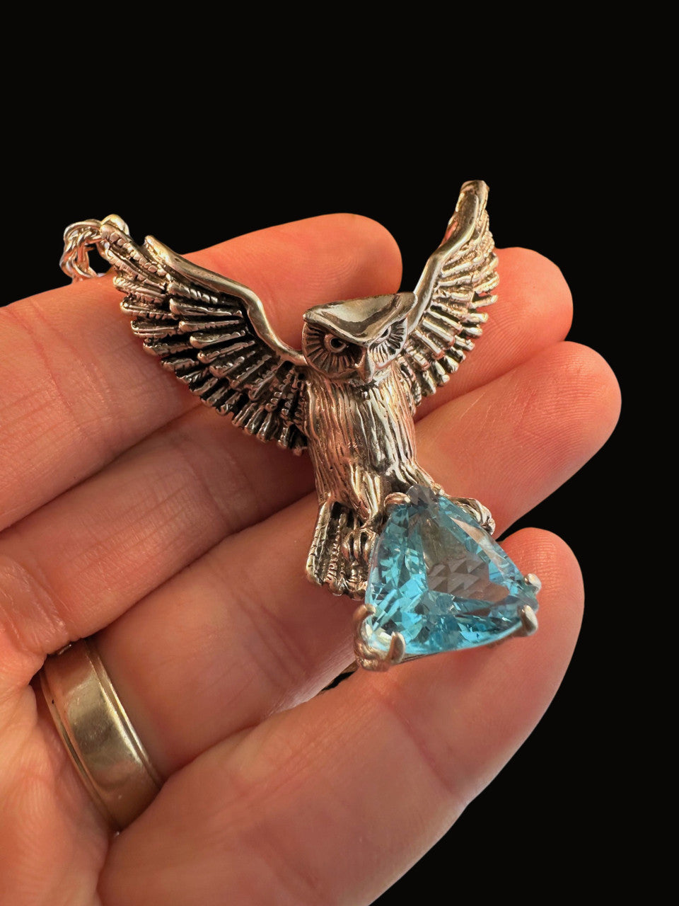 Owl Neckpiece with 14mm Blue Topaz Trillion - Silver