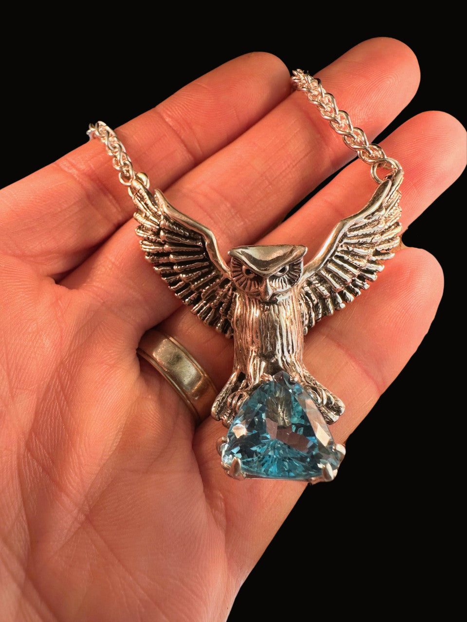 Owl Neckpiece with 14mm Blue Topaz Trillion - Silver