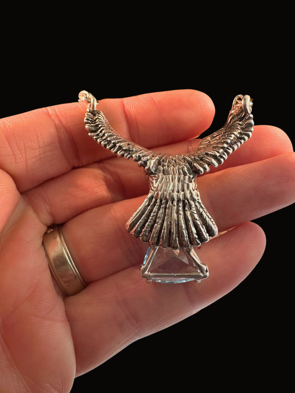 Owl Neckpiece with 14mm Blue Topaz Trillion - Silver