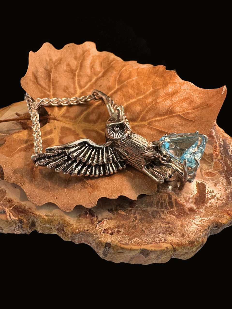 Owl Neckpiece with 14mm Blue Topaz Trillion - Silver