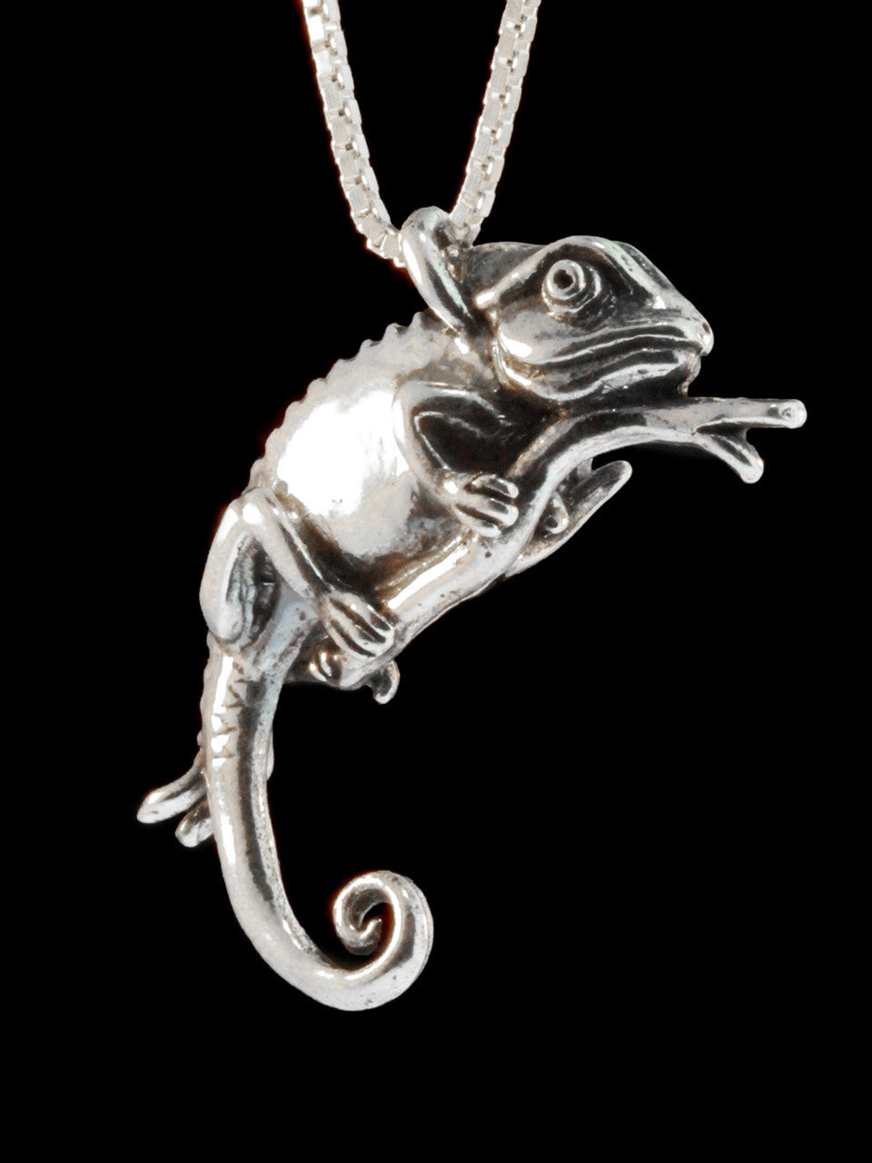 Panther Chameleon Charm Pendant - Sterling Silver