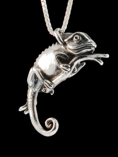 Panther Chameleon Charm Pendant - Sterling Silver