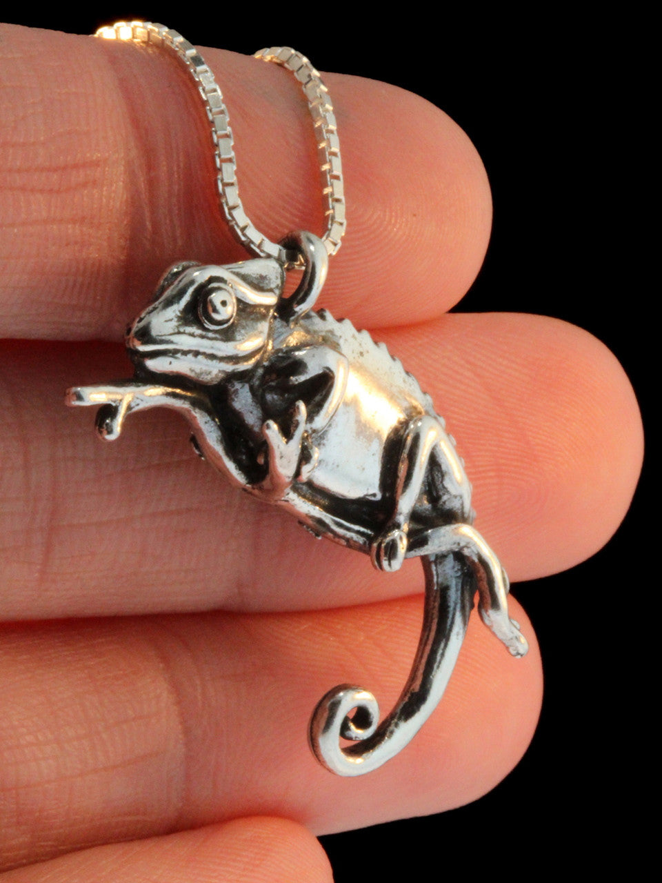 Panther Chameleon Charm Pendant - Sterling Silver