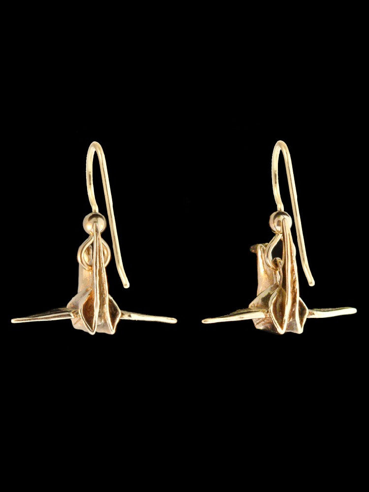 Peace Crane Earrings in 14K Gold