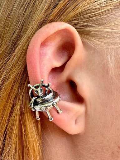 Peace Alien Flying Saucer Ear Cuff - Sterling Silver