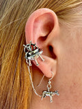 Peace Alien Flying Saucer Ear Cuff Bajoran with Abducted Cow - Sterling Silver