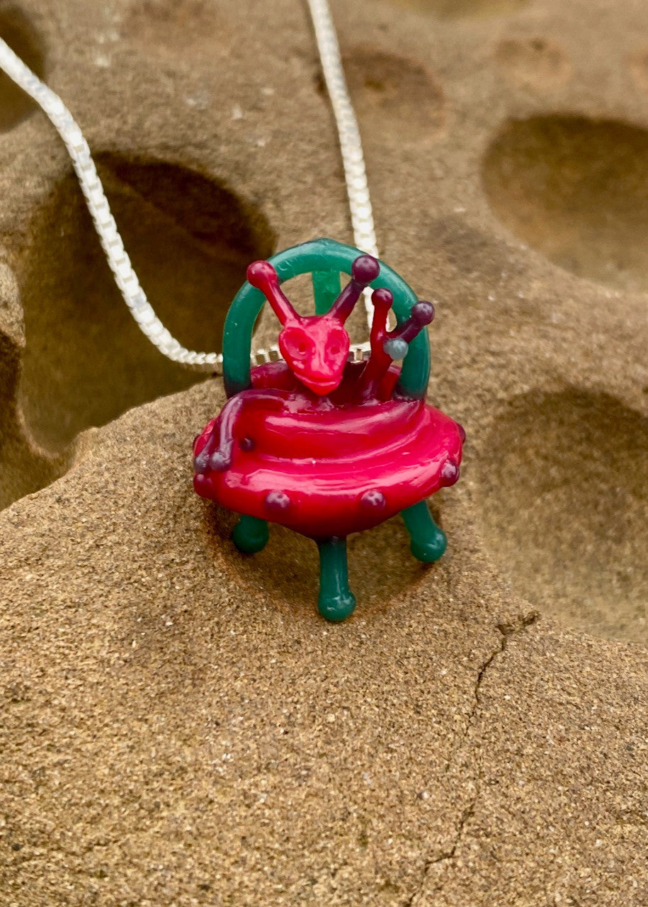 Peace Alien Flying Saucer Charm - Hand Carved Wax