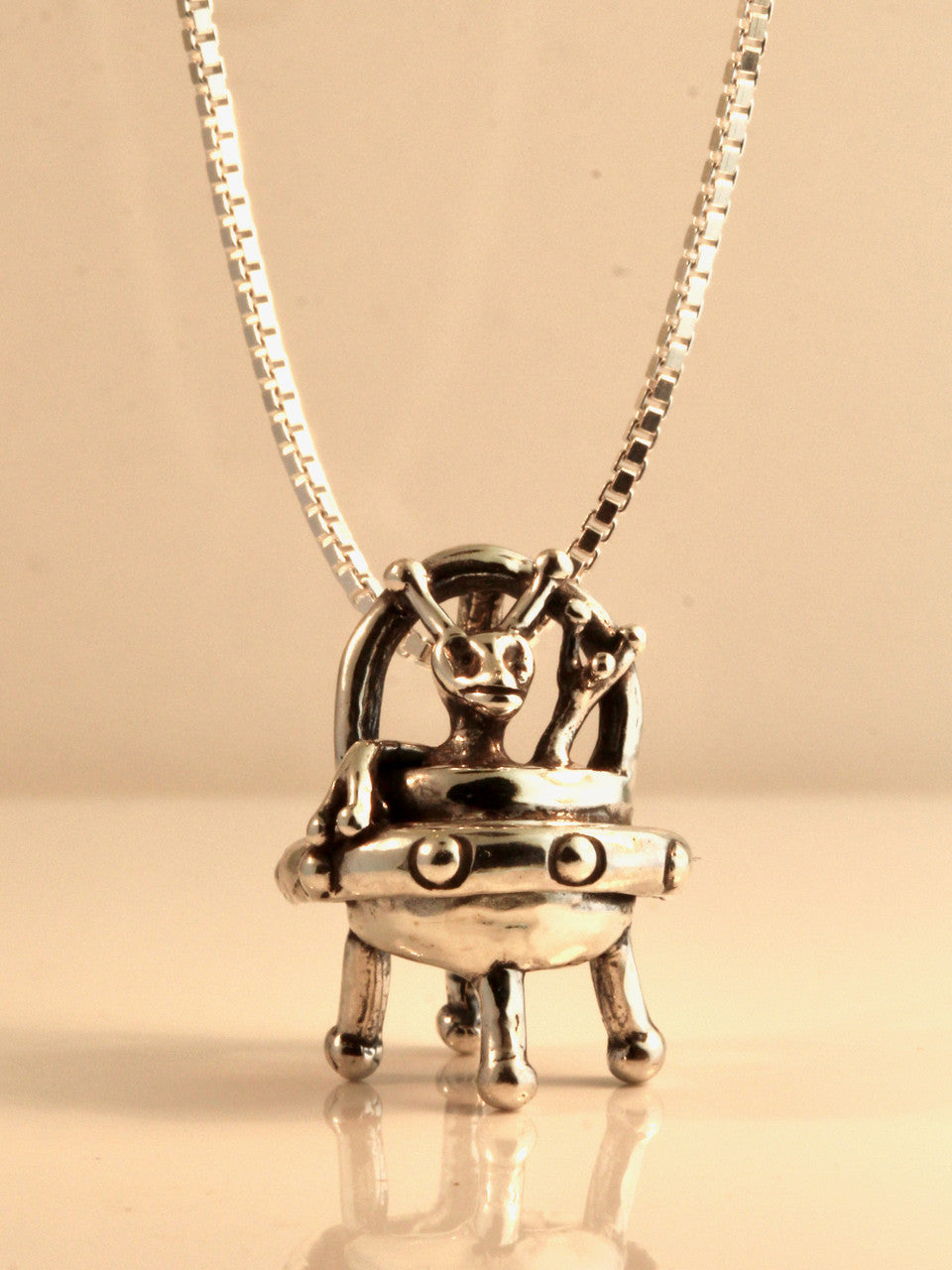 Peace Alien Flying Saucer Charm - Silver