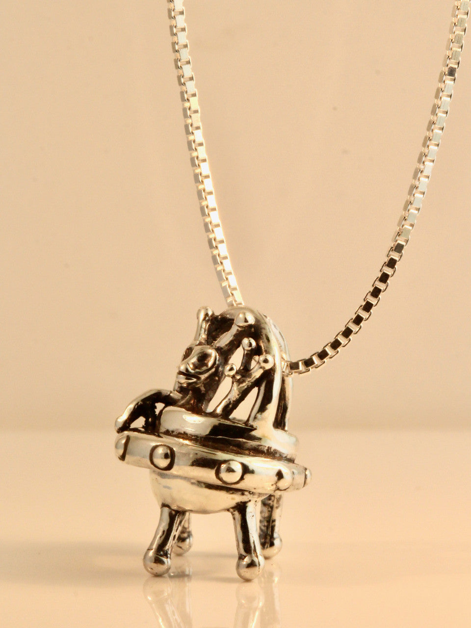 Peace Alien Flying Saucer Charm - Silver