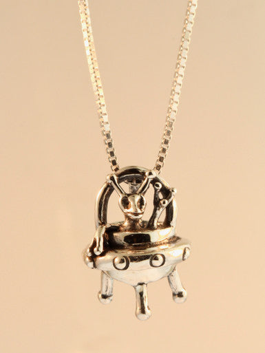 Peace Alien Flying Saucer Charm - Sterling Silver