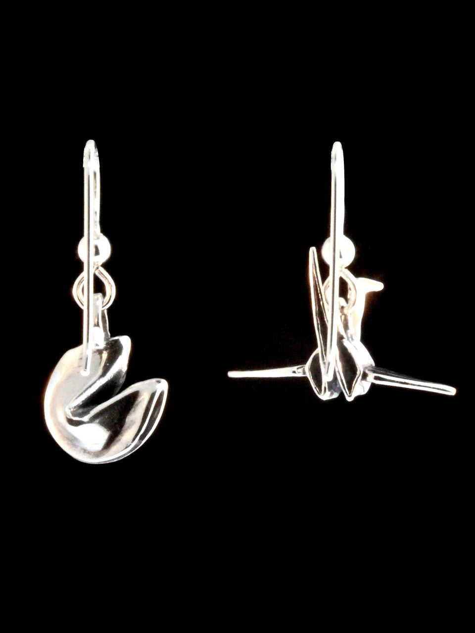 Peace Crane and Fortune Cookie Earrings - Silver