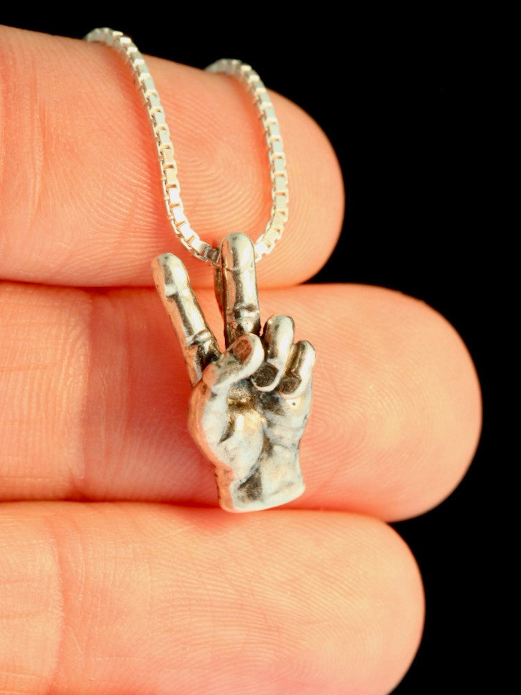 Peace Hand Sign Charm - Silver