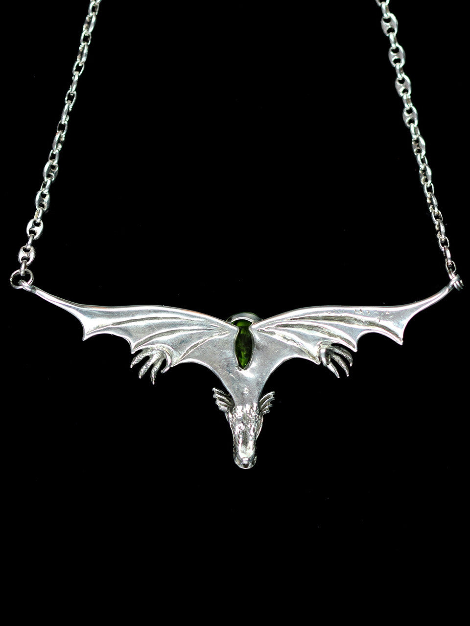 Gothic Dragon Neckpiece with Peridot - Silver
