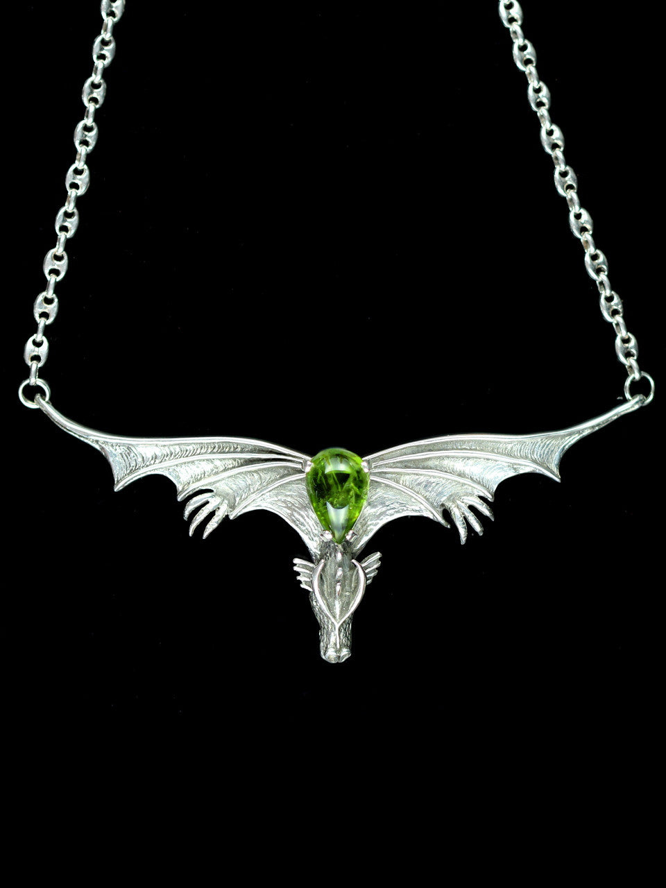 Gothic Dragon Neckpiece with Peridot - Silver