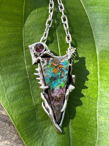 Petroglyph Australian Boulder Opal Pendant  - Sterling Silver