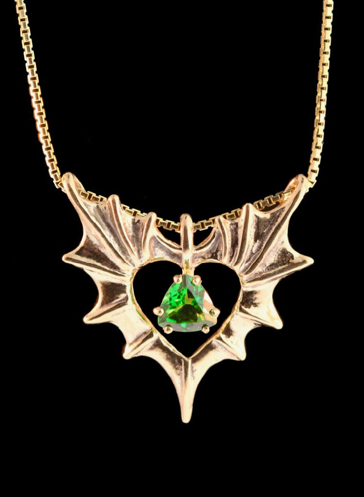 GoldPhantom Heart Pendant with Tsavorite in 14K Gold
