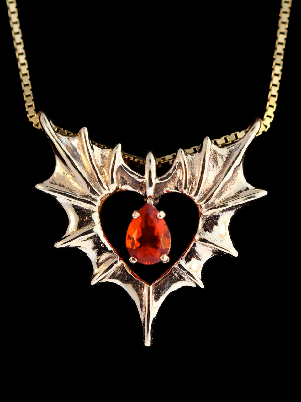 14k Gold Phantom Heart Pendant with Gemstone (Spessartite Garnet)
