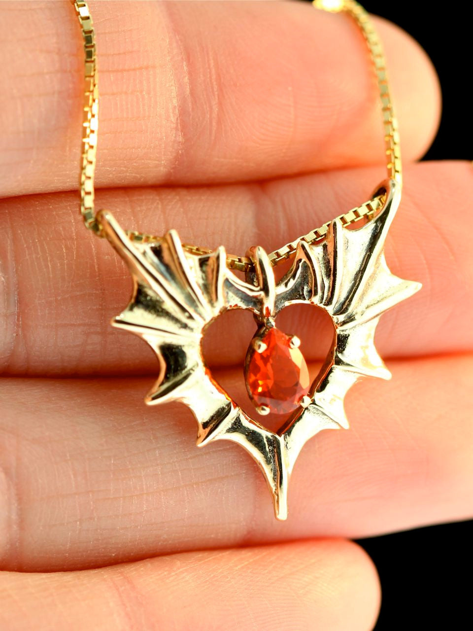 14k Gold Phantom Heart Pendant with Gemstone (Mexican Fire Opal)