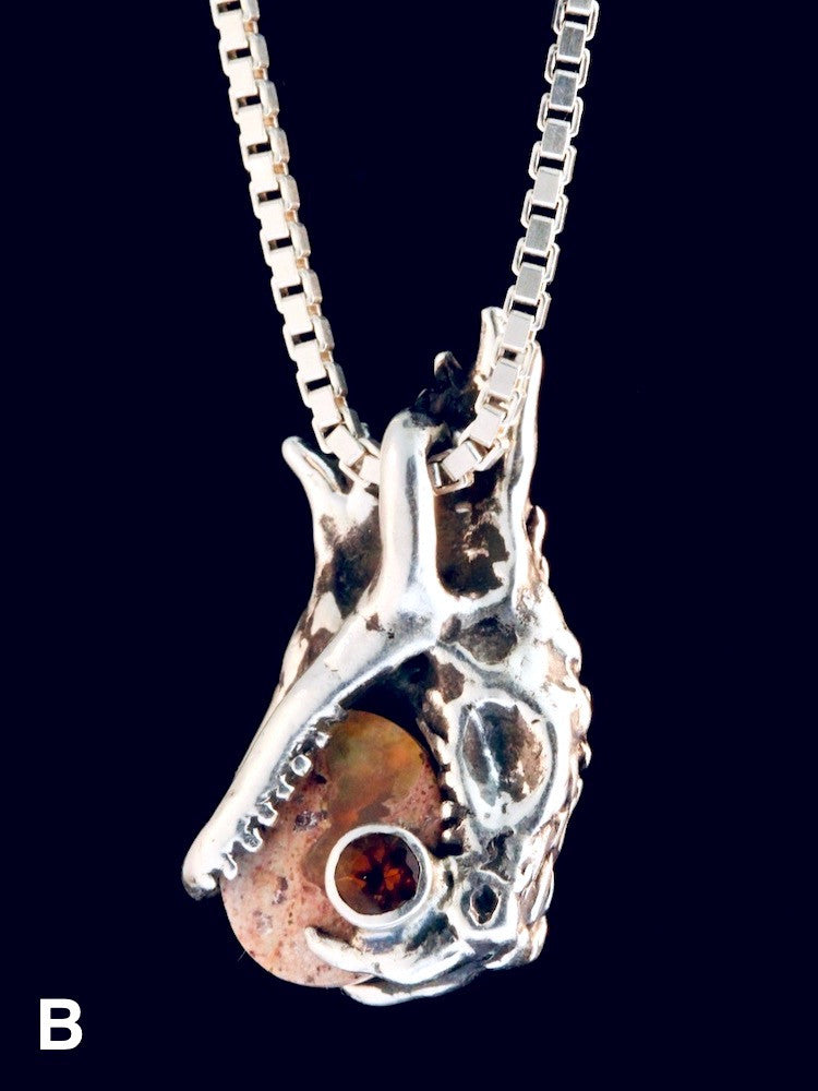 Phantom Viper Snake Head Pendant with Mexican Matrix Fire Opal and Faceted Fire Opal on back - Option B