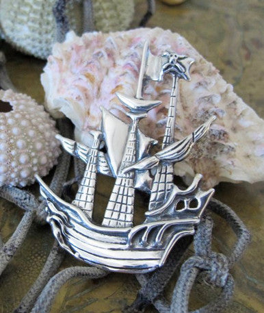 Pirate Ship Pendant - Silver
