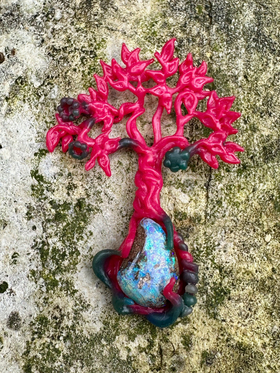 Original Wax Carving of Primeval Forest Tree Pendant #21 Australian Boulder Opal - Silver