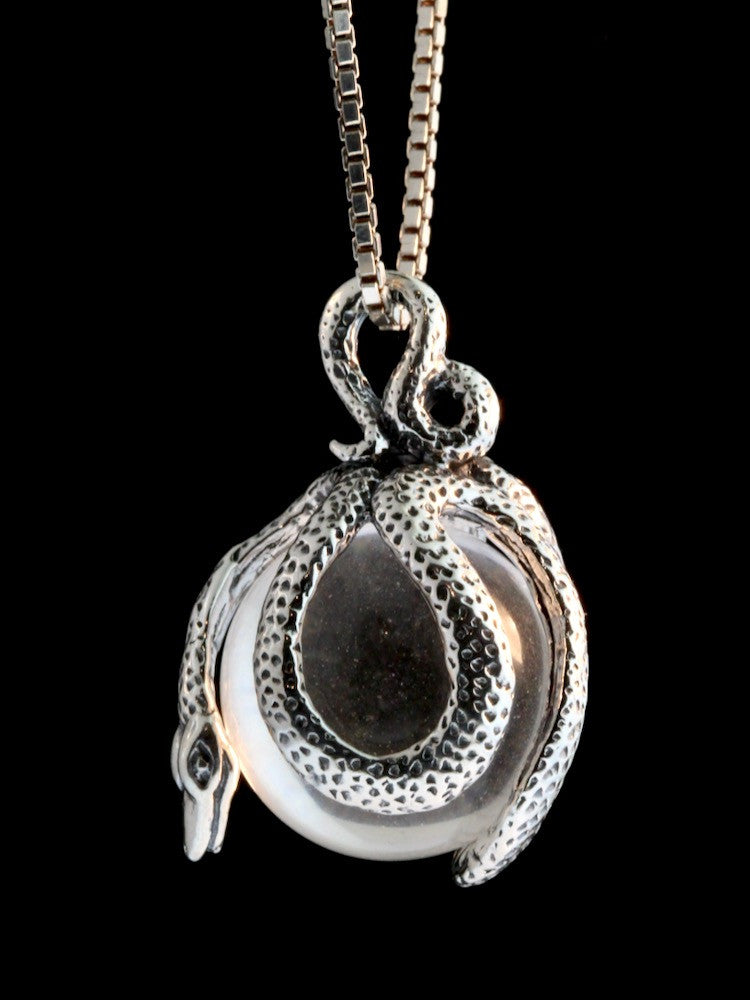 Python Snake Orb Pendant with Clear Quartz- Silver
