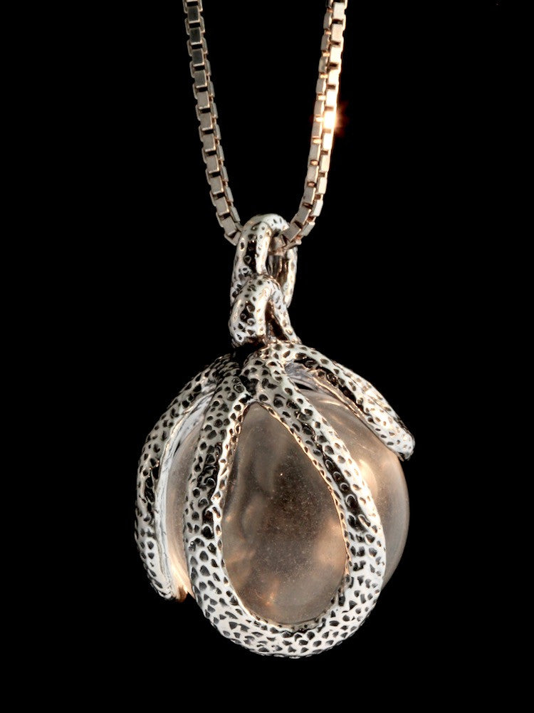 Python Snake Orb Pendant with Clear Quartz - Silver