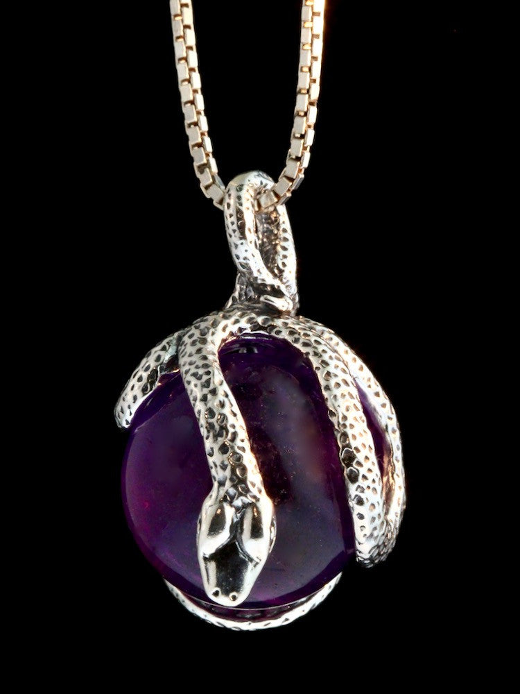Python Snake Orb Pendant with Amethyst  - Silver