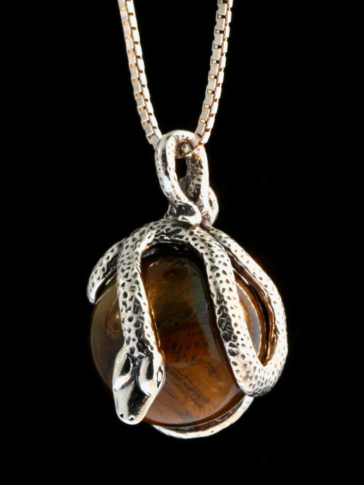 Python Snake Orb Pendant with Tiger's Eye -  Silver