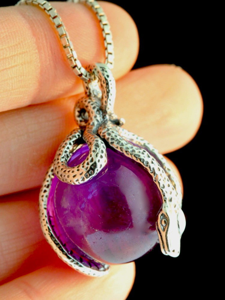 Python Snake Orb Pendant  with Amethyst- Silver