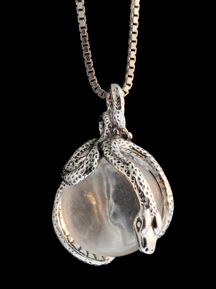 Python Snake Orb Pendant with Clear Quartz - Silver